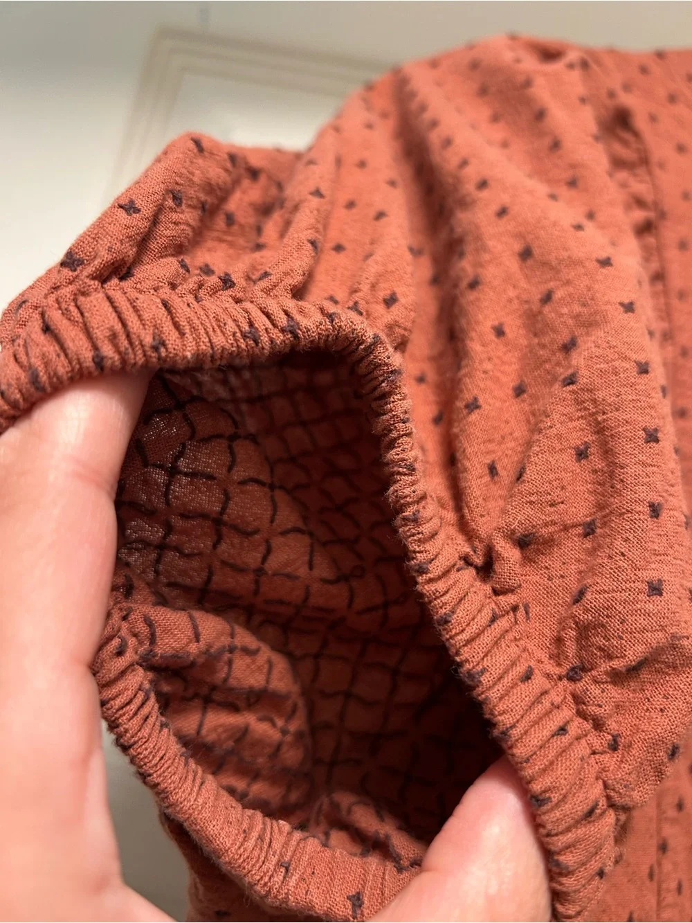 Madewell Jacquard Puff Sleeve Top Size 2 Rust Textured Button Back Blouse